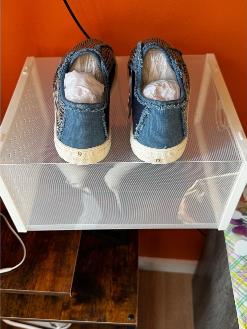 Montana West Blue Embellished Slip-On Sneakers with Aztec Accent - Picture 4 of 6